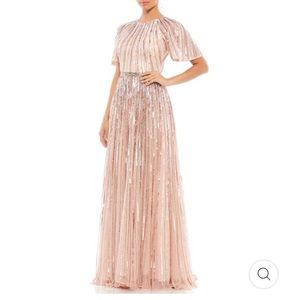 MAC DUGGAL beaded pink gown flutter sleeves
